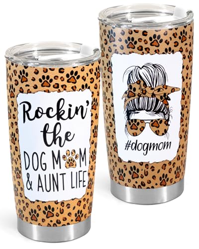 Aunt Gifts Auntie Gifts From Niece or Nephew Mother Day Birthday Gifts For Aunt Dog Mom Gifts For Women Dog Owner Travel Coffee Mug Tumbler With Lid Straw 20oz
