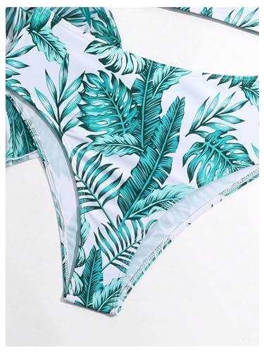 SweatyRocks Girl's Tropical Print Bikini Set Spaghetti Strap 3 Piece Bathing Suit with Cover Ups Swimsuit4