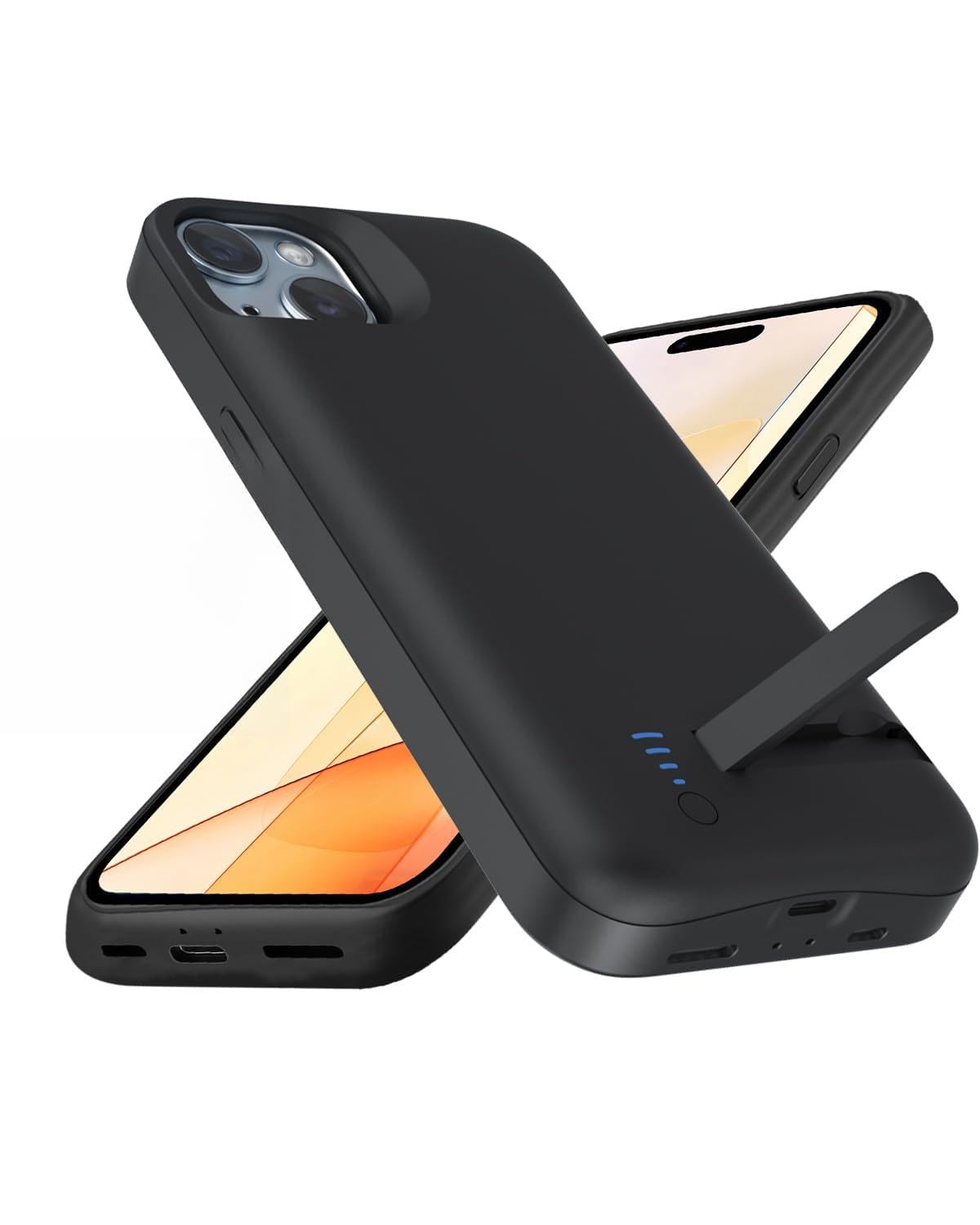Akkuhülle für iPhone 14/13, 8500 mAh, wiederaufladbar, erweitertes Schnellladegerät, tragbare schützende Powerbank-Akku-Backup für iPhone 13/14 (6,1 Zoll), Schwarz