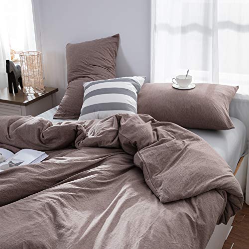 Lifetown 100% Jersey Knit Cotton Duvet Cover Set T-Shirt Feel Bedding Set Ultra Soft Wrinkle-Free (Mocha Brown, Queen) #TOP1
