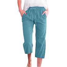 Cotton Linen Pants for Women Trendy 2026 High Waist Drawstring Cropped Pant Trousers Casual Summer Wide Leg Capris