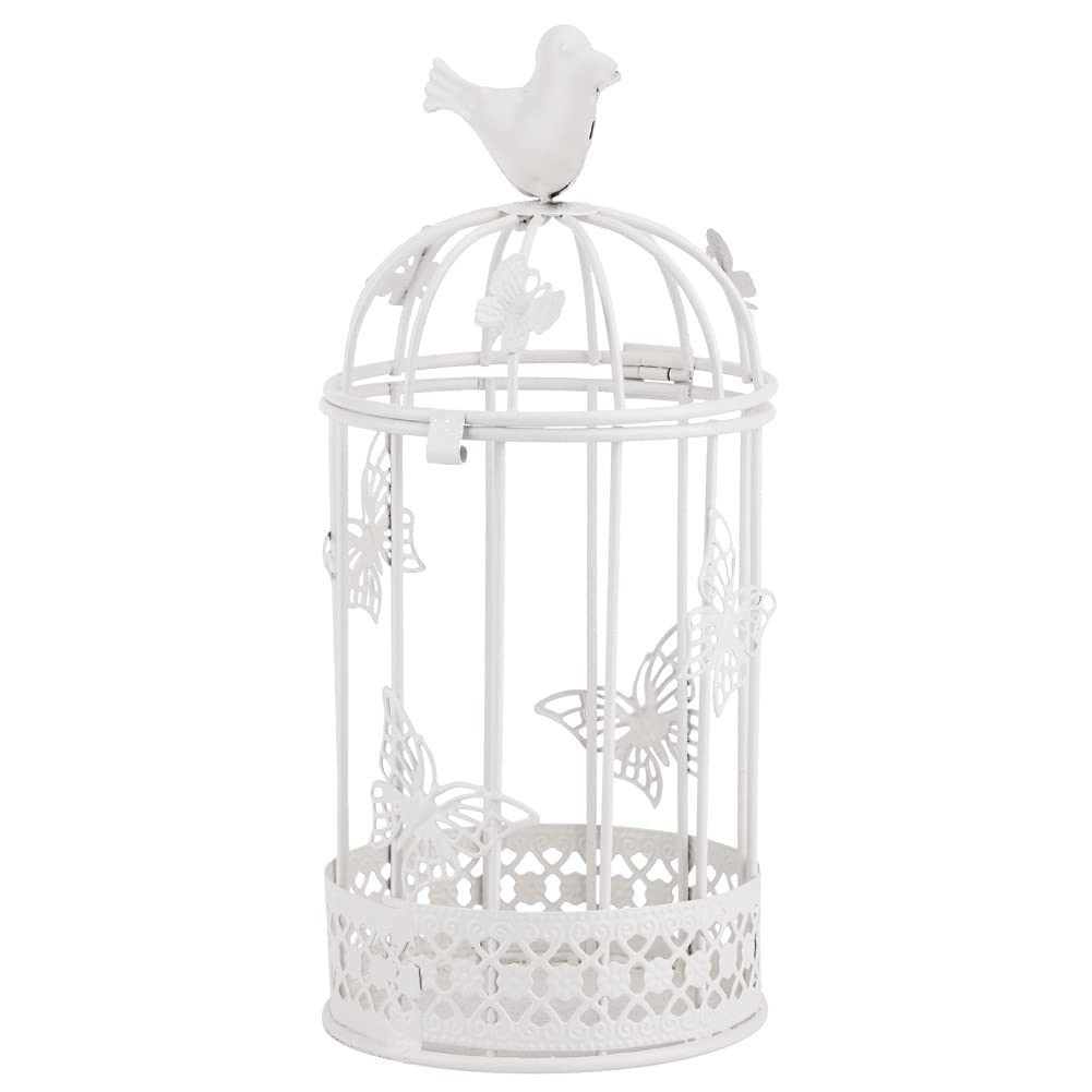 Mutuer White Decorative Bird Cage Candle Holder, Wedding Lantern Decorative Vintage Birdcage Candlestick Holders Hollow Out Candlestick Cage Shape Candle Holder For Table Centerpiece Home Decoration(White)
