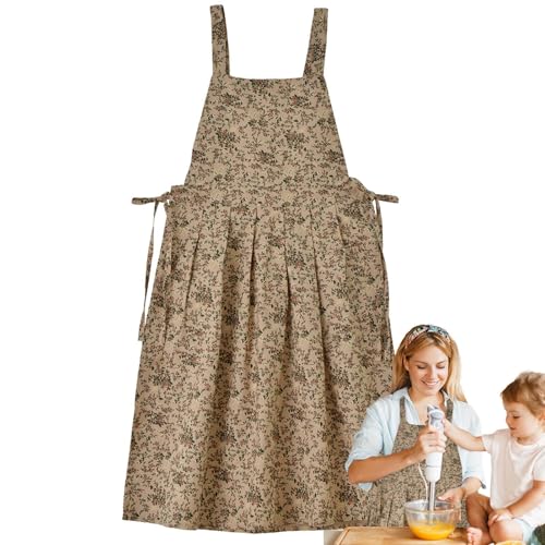 Delantales genéricos para mujer con bolsillos, delantal de cocina | Jardín floral vintage Pinafore - de pintura impermeable y resistente a las manchas, delantales de algodón para hornear ajustables