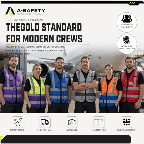 Image of A-SAFETY Hi-Vis Safety Vest with Mic Tabs, Front Zipper, Yellow /Purple, XS