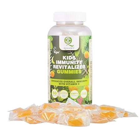 QAADU Kids Immunity Revitalizer Gummies, Vitamin C, Chewable Gummies, Essential Vitamins for Immunity, Vegan & Gluten Free, Kids Immunity and stamina booster Gummies for Nutrition