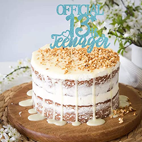 Image of Festiko1 Pack 13 Official Teenager Cake Topper Blue Glitter Thirteen Cake Pick Decoration for 13th Birthday Party Supplies