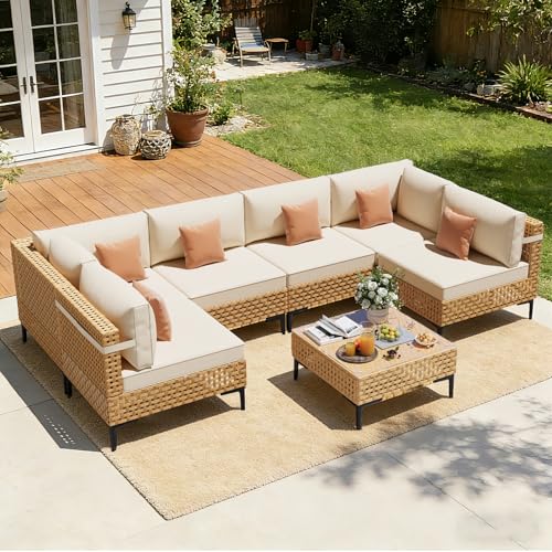 ABCASA Patio Furniture Set, 110' Large 7-Piece Wicker...