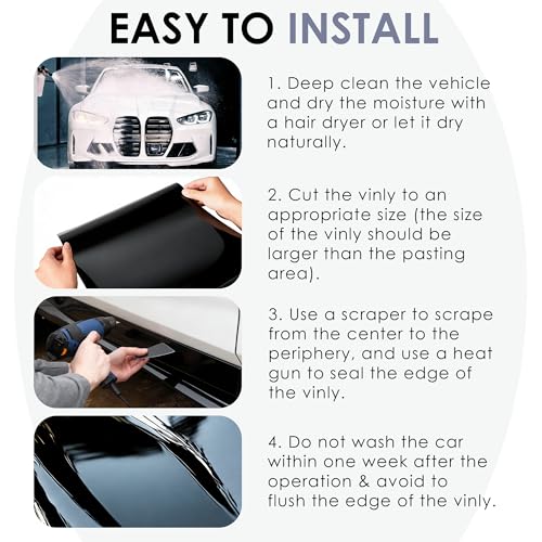 Image of Car Wrap Vinyl, 5ft x 4.9ft Gloss Black Vinyl Wrap for Cars Body Protection, Scratch Resistance with Air Release Technology (Gloss Black)