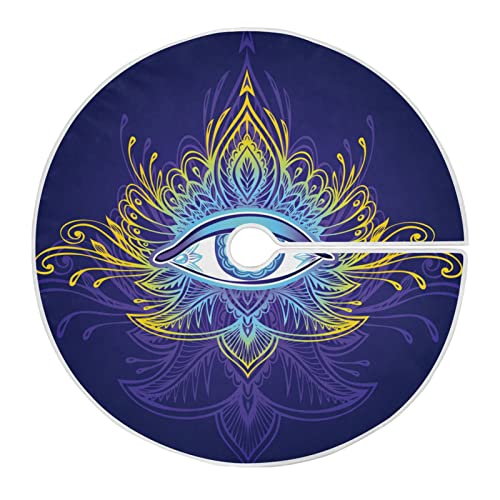 Symbol Of All-Seeing Eye Boho Indian Christmas Tree Skirt 35.4/47.2 Inch Large, Double Layer, With Felt Fabric Lining, Tree Mat For Xmas Holiday Party Decoration #TOP25