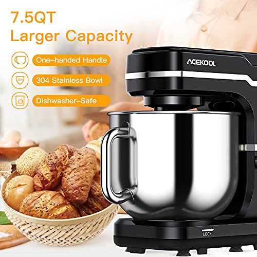 Stand Mixer, 7.5QT Kitchen Electric Food Mixer 10-Speed Tilt-Head Dough Mixer for Baking&Cake, with Stainless Steel Bowl, Whisk, Dough Hook, Beater, Splash Guard (660W) BLACK MC1 - Thumbnail 2