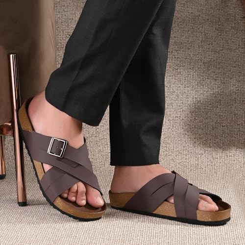 Image of Centrino Mens Cushion Sliders /Slippers|Berkin-Style Slip-On Sandals | Open Toe Design | Soft PU Footbed | Lightweight & Comfortable | Arch Support | On-Grip Sole | Casual Outdoor Wear (6868)