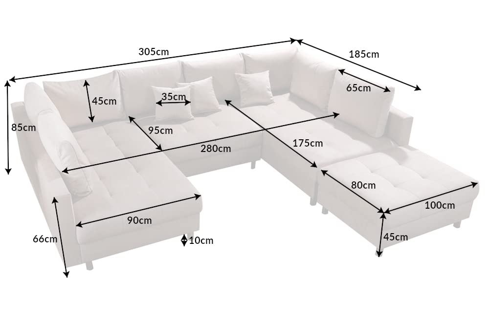 riess-ambiente.de Moderne XXL Wohnlandschaft Kent 305cm Champagner beige Samt inkl. Hocker und Kissen