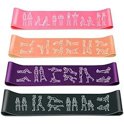 AMONAX Bandas Elasticas Fitness, Cintas Elasticas Fitness Látex Natural con 4 Niveles Ejercicios en Piernas, Glúteos y Brazos, 4 Bandas Resistencia para Yoga, Pilates, Crossfit, Estiramientos, Fuerza 4 Bandas de Resistencia Amonax, Bandas Circulares para piernas y glúteos con guía de Ejercicios Impresa, Juego de 4 Bandas (Rosa+Naranja+Púrpura+Gris)