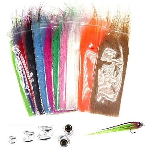 Greatfishing 12packs Mix Color Long Fiber Fly Tying Materials Craft Fur Streamer Bait Fish Fly Tying Material Furable Fiber Furable Soft Synthetic Fiber Bait Fish Salt Water Patterns Tail and Wing Cover
