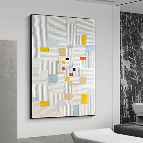 Décoration d'intérieur moderne avec grand tableau abstrait beige