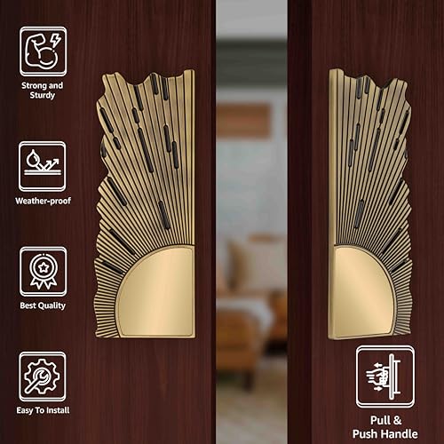 Image of Plantex Pure Brass Door Handle for Main Door /8 Inch Door Handle for Main Door /Pull-Push Antique Door Handle for Home /Office /Hotel (Brass Antique) - 3 Years Warranty