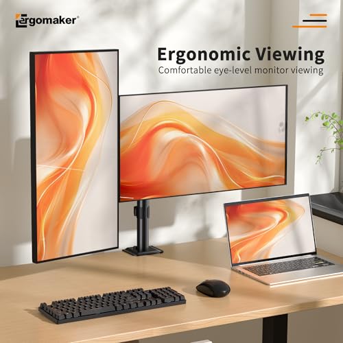 Image of ERGOMAKER Fully Adjustable Dual Monitor Arm for 2 Screens up 13 inch to 27 inch | Heavy Duty Dual Monitor Mount for Desk,two mounting options