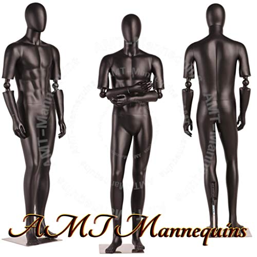 Poseable Standing Male Black Egghead Mannequin (HMC3-1-DS)