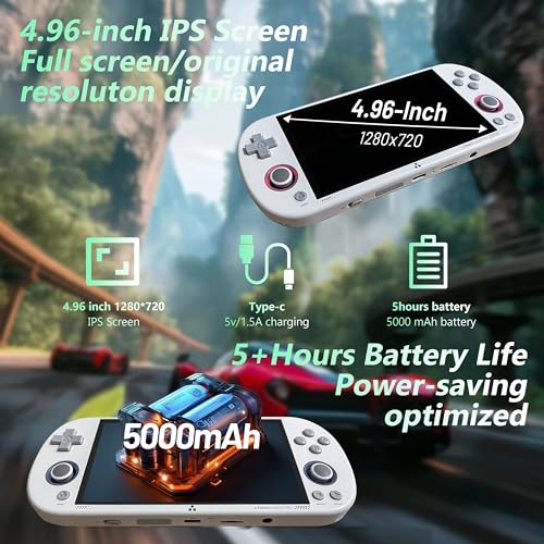 Image of Trimui Smart Pro Handheld Game Console, Retro Hand Held Video Gaming Consoles with 64G /256G TF Card, 5 inch Screen Portable - White 64GB