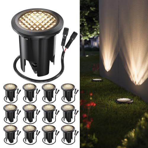 Sunco 12 Pack Low Voltage In-Ground LED Outdoor Lights, Landscape Well Lighting for Yard, Garden, Walkway, 3W, 200 LM, 3000K Warm White, IP67 Rated, 50000 Lifetime Hours ETL.