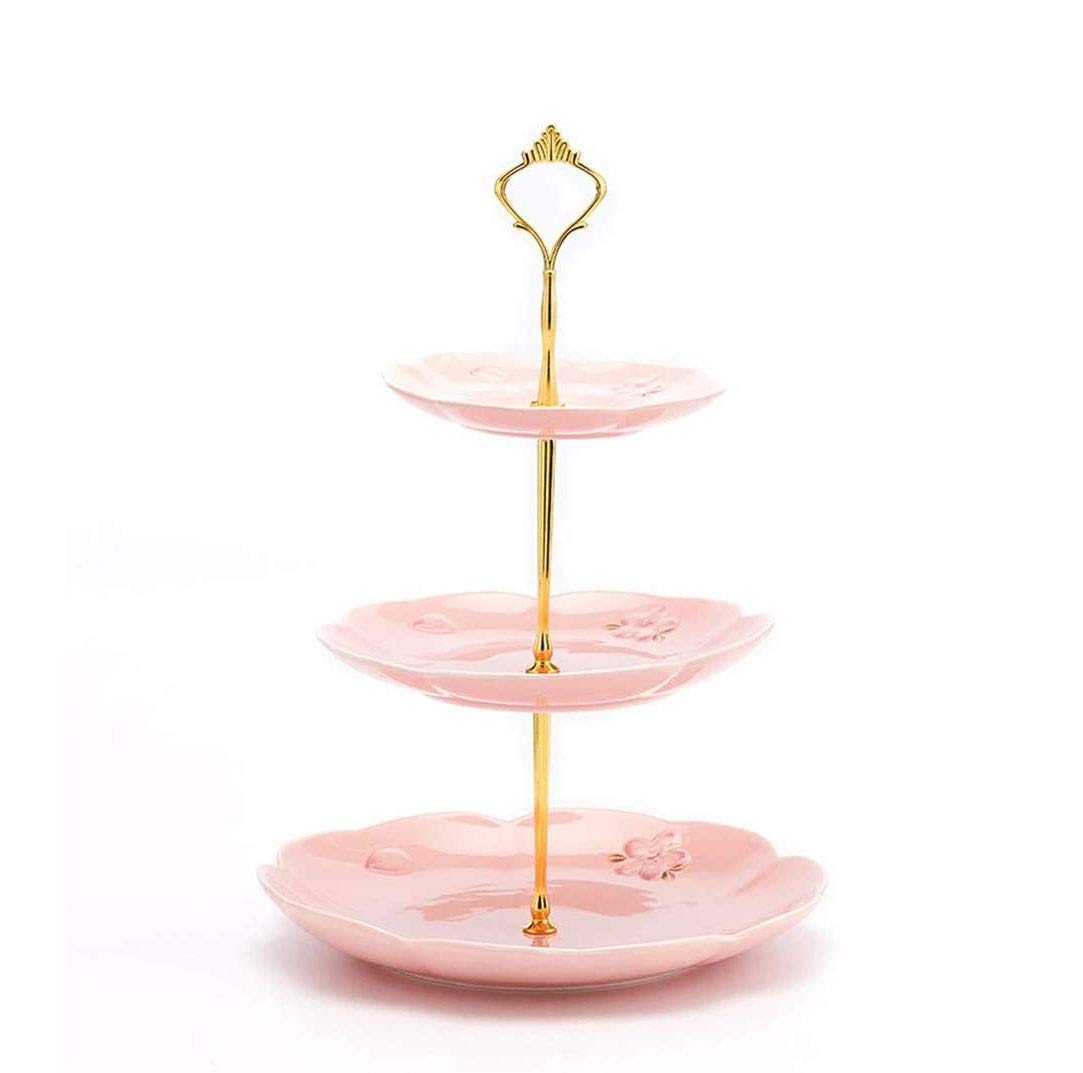 3-Tier-Porzellan-Cupcake-Ständer - Rosa Dessert-Kuchen-Ständer - Gebäck, das Tablett-Platte für Teeparty, Hochzeit und Geburtstag
