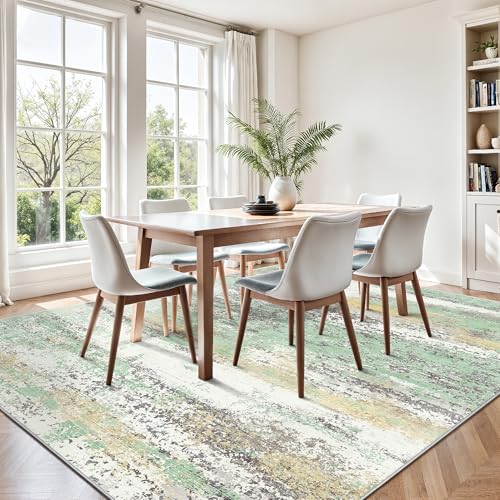 Image of 8x10 Area Rugs, Abstract Modern Ultra Soft Washable Rug, Non Slip Carpet with Rubber Back Stain Resistance Rugs for Living Room, Bedroom, Dining Room Decor(Light Green /Cream)