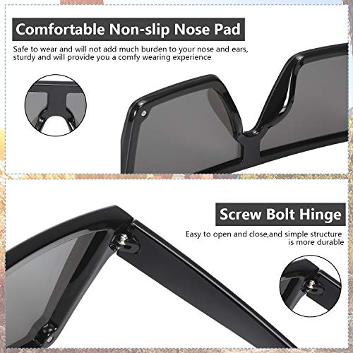 Frienda 3 Pairs Oversized Flat Top Sunglasses Vintage Square Sunglasses Unisex Square Shade Glasses for Men Women(Black, Orange-brown, Gray)4