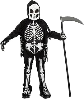 Spooktacular Creations Child Funny Wacky Skeleton Jumpsuit, Halloween Costume with Hood and Cloak for Day of the Dead
