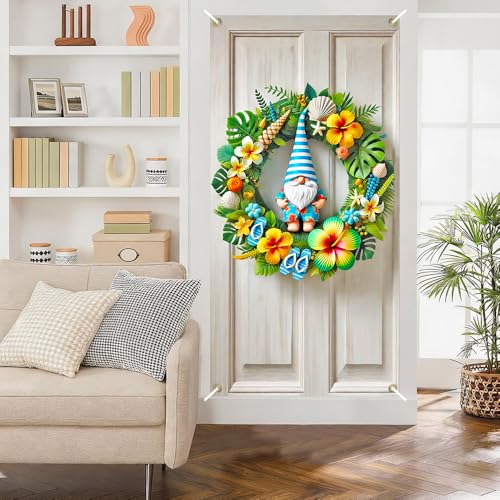 Image of Summer Tropical Gnome Door Cover 35x71in Hawaiian Beach