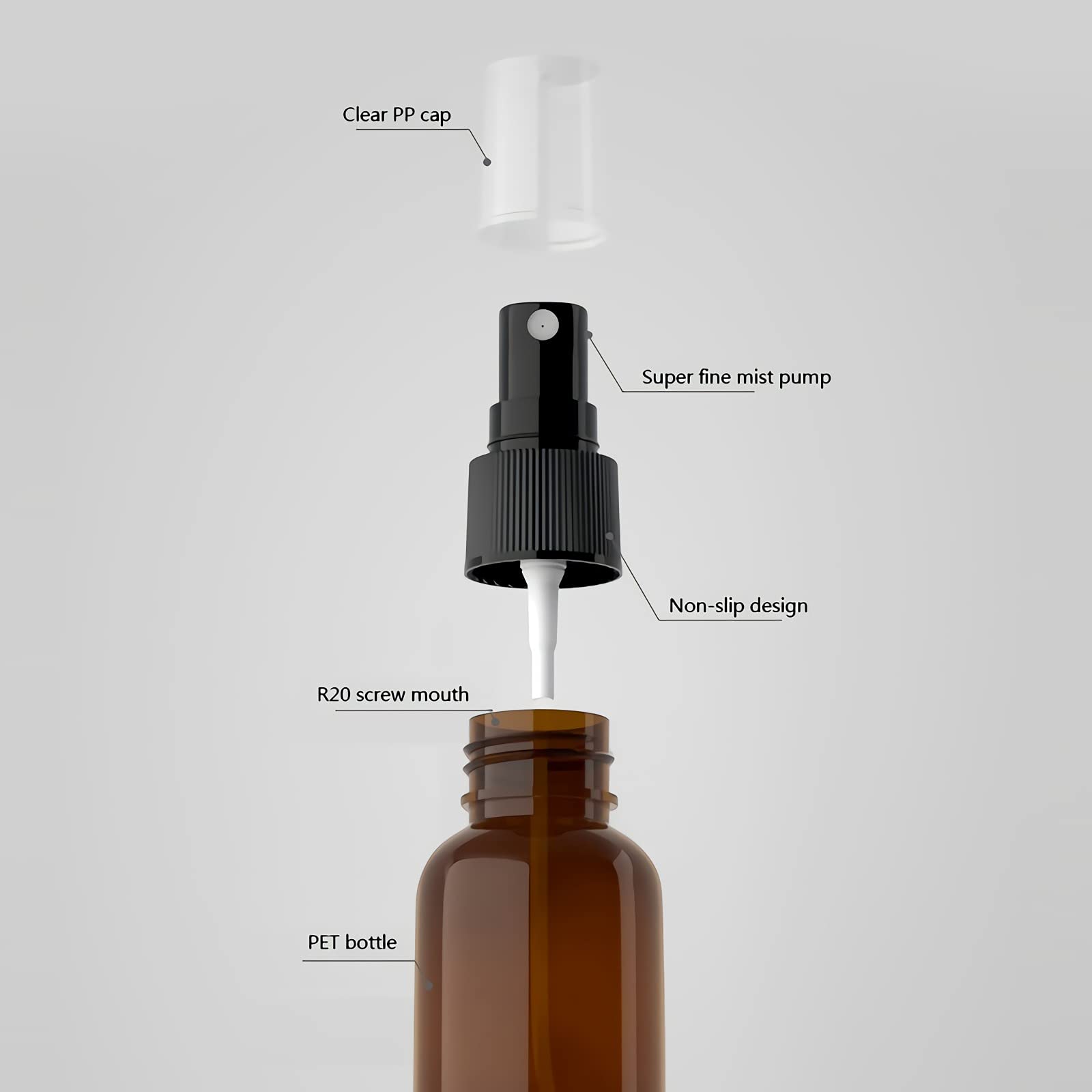 48 Stück Leer Kunststoff 60ml Braun Sprühflasche Klein mit Transparent Feinen Nebel Sprühpumpe, Reiseflaschen Zerstäuber Pumpflasche Parfumzerstäuber für Wasser