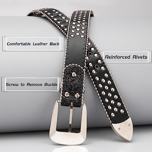 Rhinestone Belts for Women Men, Bling Studded Leather Skull Belt Western Style4
