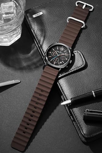 Image of Daniel Hechter Paris Cluny Collection Multifunction Watch for Men with Round Dial, Date Display Function, Quartz Movement and Wavy Pattern Silicon Strap - DHM1019