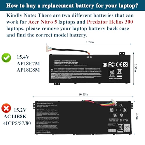 Image of AP18E7M Battery for Acer Nitro 5 AN515-44 AN515-54 AN517-51 Nitro 7 AN715-51, Aspire 7 A715-74G, Predator Helios 300 PH315-52 PH317-53, Triton 300 PT315-51, AP18E8M 4ICP4 /69 /90 4ICP4 /70 /88 KT00407009