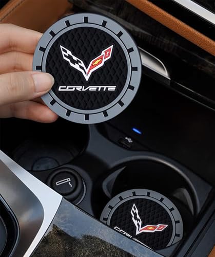 Image of Black Silicone Car Coasters for Corvette Series Series Non-Slip Car Cup Holder Coasters,Car Interior Accessory for Car Cup Holder 2.75IN 2Pack