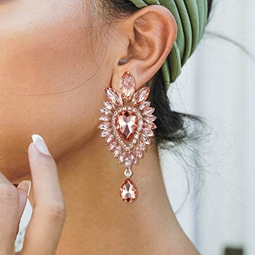 BriLove Women's Tribal Ethnic Crystal Teardrop Halo Chandelier Dangle Earrings - Image 2