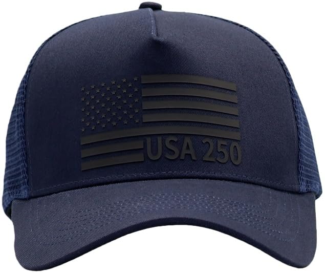 Image of USA Flag Snapback Hat Fits One Size&XXL /3XL - Mens Mesh Trucker Ball Hats - US 250th Anniversary Veterans Memorial Day Gifts