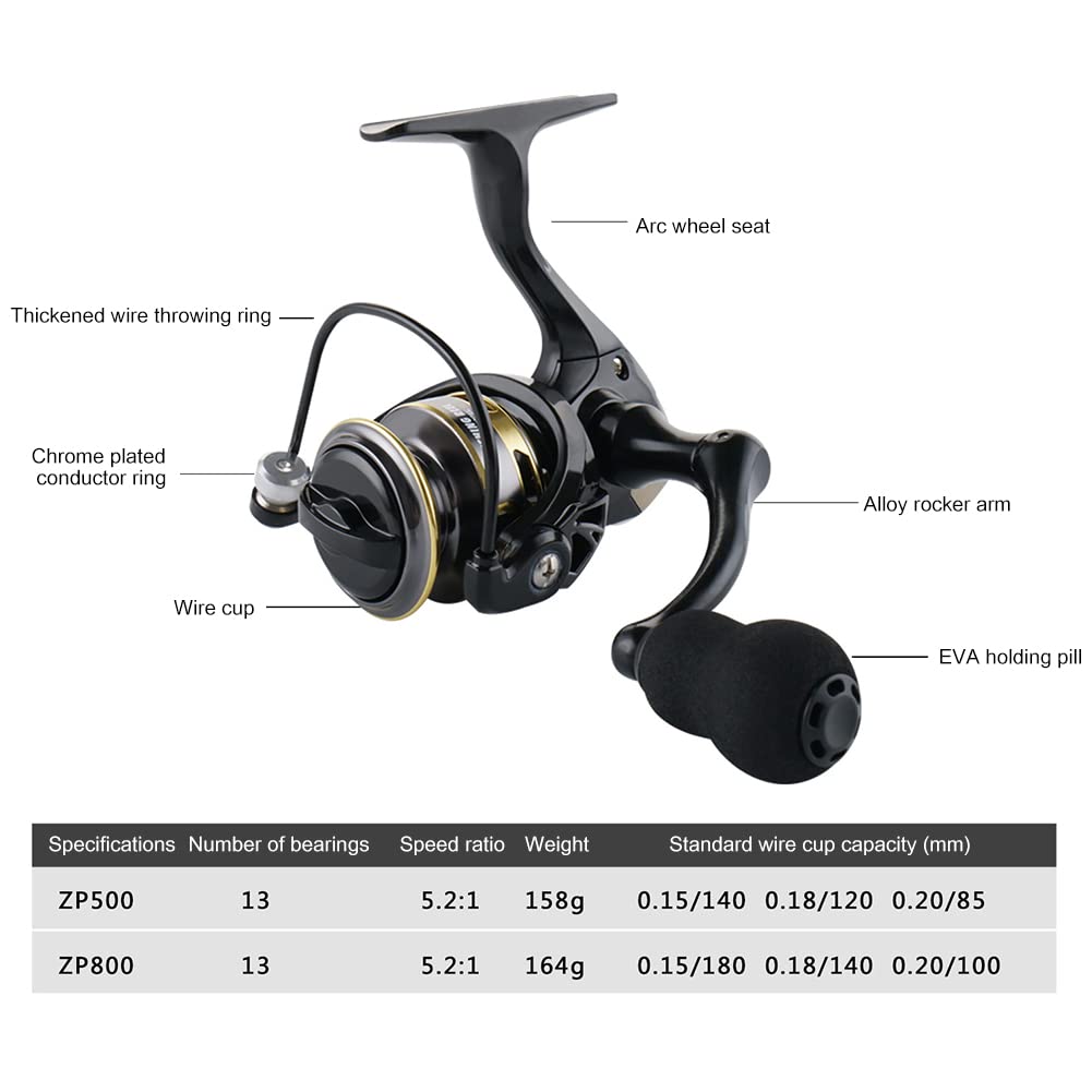 Mini moulinet de pêche 5 kg 5,2/1 Rapport de vitesse 13BB Bobine en métal