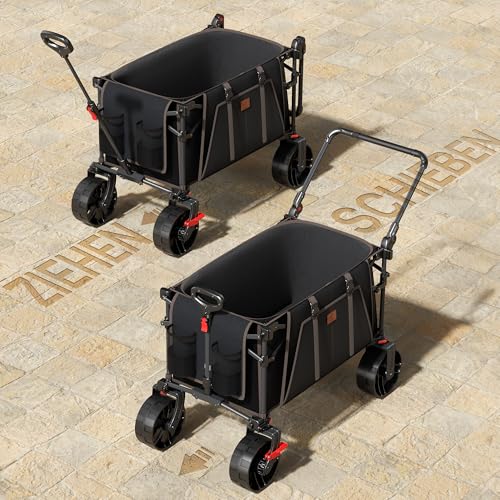 EVER ADVANCED XXL Bollerwagen faltbar 225L bis 150kg mit Bremse Dach Handwagen schieben&ziehen klappbar Strandwagen 20 * 8cm breite Räder Faltwagen für Camping Strand Einkauf Tier – Bild 7