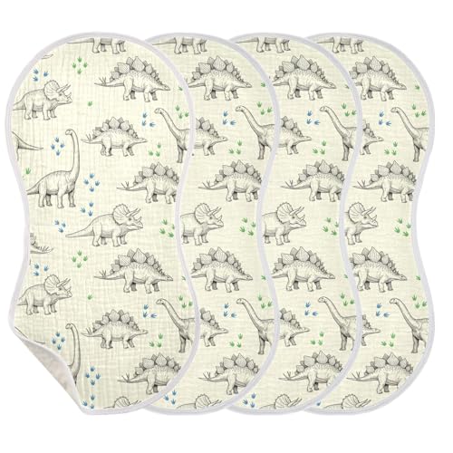 J JOYSAY Dinosaur Beige Baby Burp Cloths for Boys Girls Large 22''x11'' Cotton 4 Layer Baby Must Haves for Baby Drool one sizex4