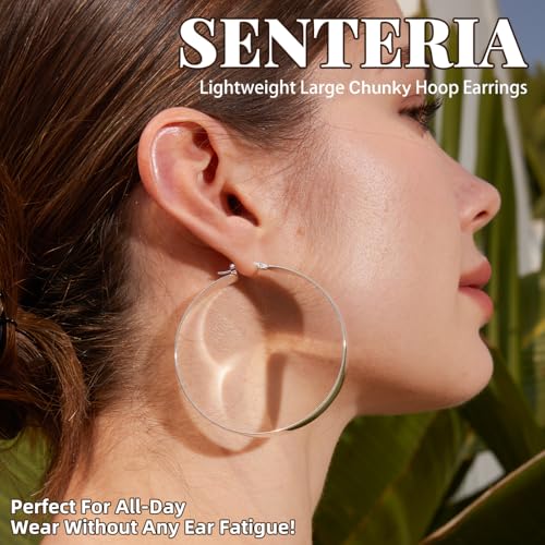 Senteria 10mm Wide Chunky 14K Gold Plated Hoop Earrings for Women Hypoallergenic Thick 925 Sterling Silver Hoops Earring Lightweight Large Silver Hoop Earrings for Women (30/40/50/60MM)3