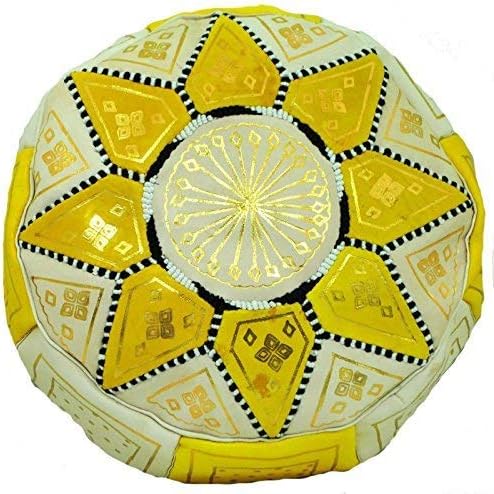 Laquib Brothers FAIR TRADE HANDMADE MOROCCAN LEATHER STAR POUFFE BEANBAG cover YELLOW 519