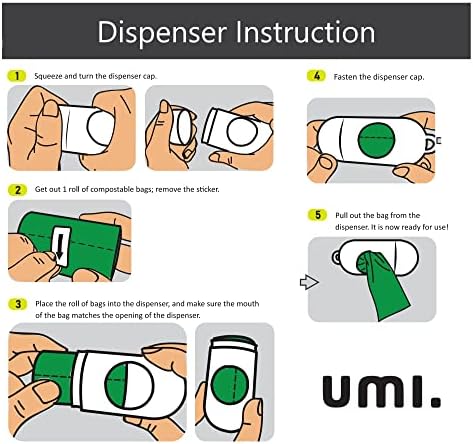 Amazon Brand - Umi Dog Poo Bags, Biodegradable Dog Poop Bags, Certified Compostable, Extra Thick and Leak-Proof, Unscented, 23 x 33 cm, 120 bags with Dispenser