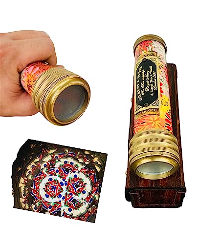 VARTH Antique Brass Kaleidoscope with Leather Cover & Box Handmade Vintage Look Antique Finish Mirror Lens Kaleidoscope Gifts for Kids Friends Family Children