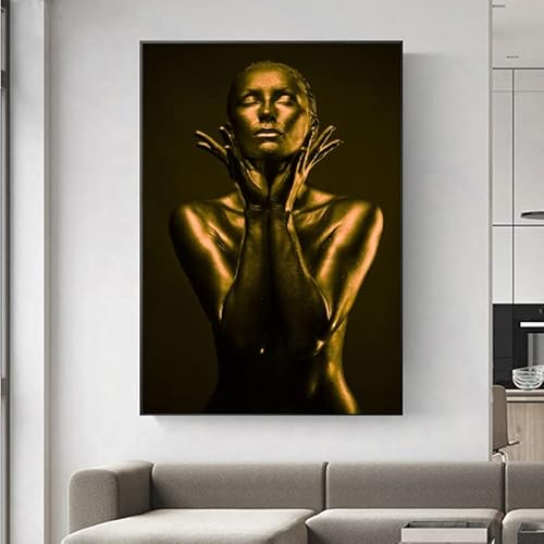 HJJL Cuadros Modernos En Lienzo Cuadros de decoración de Mujer de Oro Negro Cuadros de Arte de Pared en Lienzo Carteles decoración de habitación Impresiones Decorativas Modernas sin Marco Cover