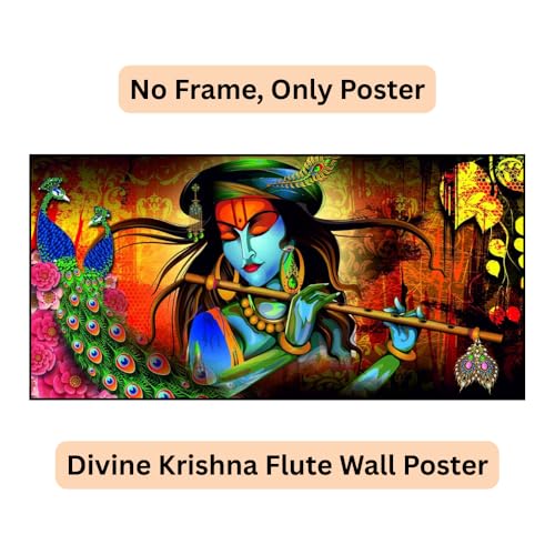 Image of Print Panda Fabulous Landscape Krishna Religious wall Poster for Home Decor, Living Room, Bed Room, Kids Room, Play Room, Restaurant, Hotel (Self Adhesive Vinyl, Water Proof) (36 x 18 Inch)