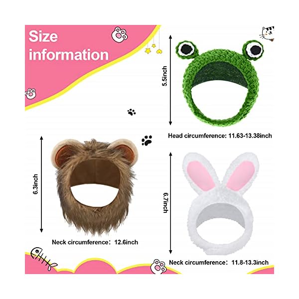 3 pieces cat hat cat costume adjustable pet headwear cat bunny hat with rabbit ears kitten hat dog cosplay cap for kitten halloween party birthday theme party photo prop (basic style) - image 4