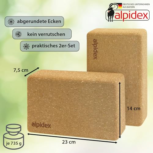 ALPIDEX Kork Yogablöcke 2er / 4er Set 23 x 14 x 7,5 cm Yogaklotz E-Book – Ansicht 2