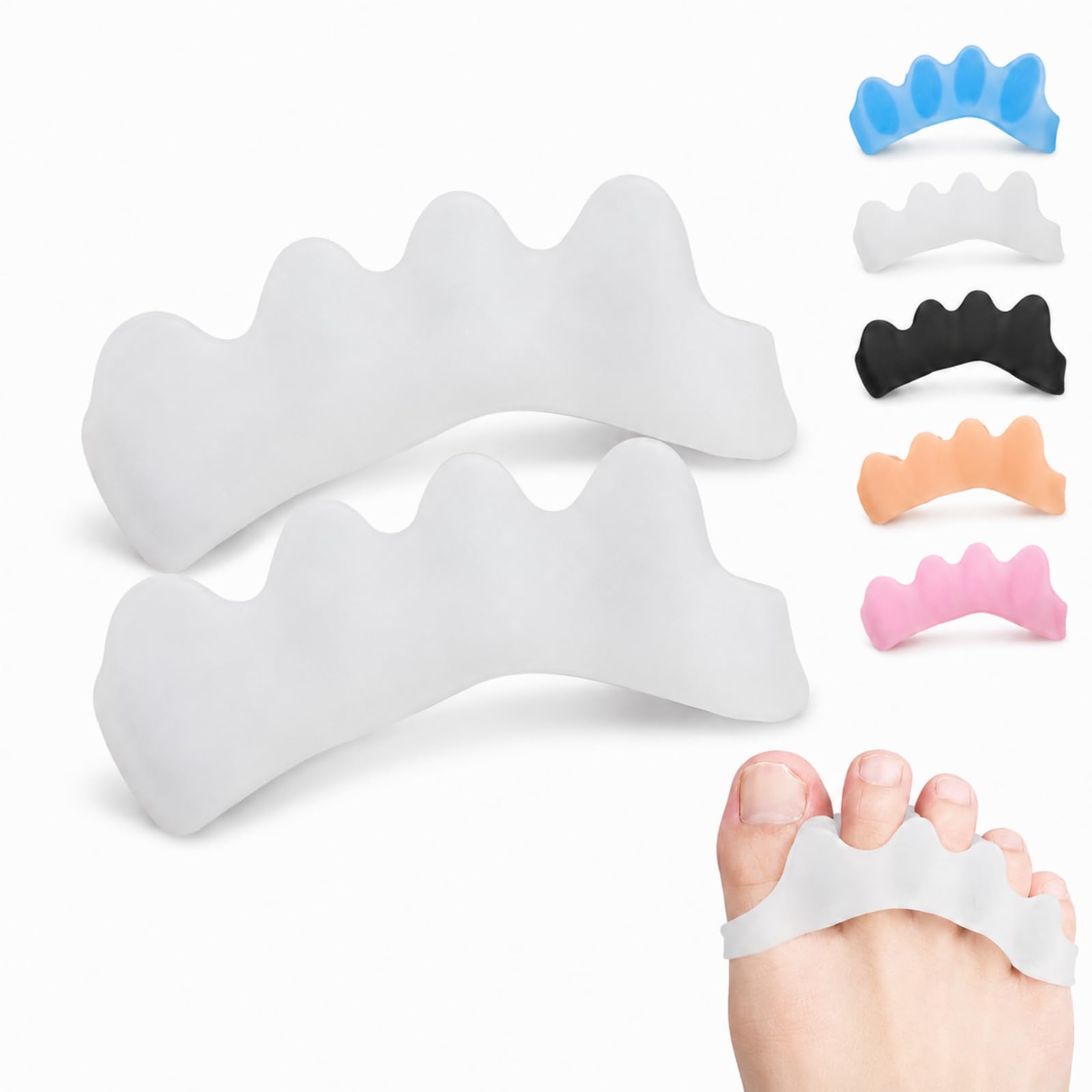 Distanfix Alluce Valgo Correttore Dita Piedi con Design a Cinque Fori Morbido Silicone per Comfort Camminata Yoga e Riposo (Bianco)