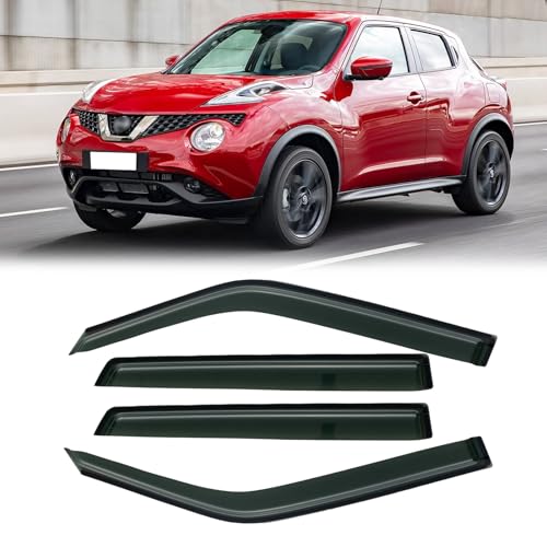 Rain Guards for 2011-2017 Nissan Juke, Out-Channel Window Visor Shields Vent Deflector Shade Wind Dark Smoke 2012 2013 2014 2015 2016 11 12 13 14 15 16 17, Outside-Mount, 4PCS