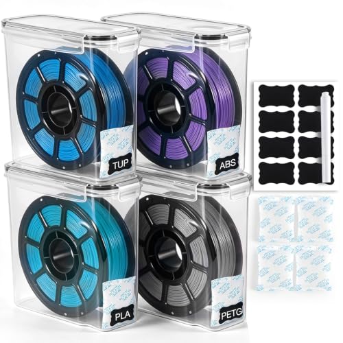 Filament Storage Box 4 Pack, Airtight Filament Storage Container with Desiccant & Labels, Stackable 3D Printer Filament 